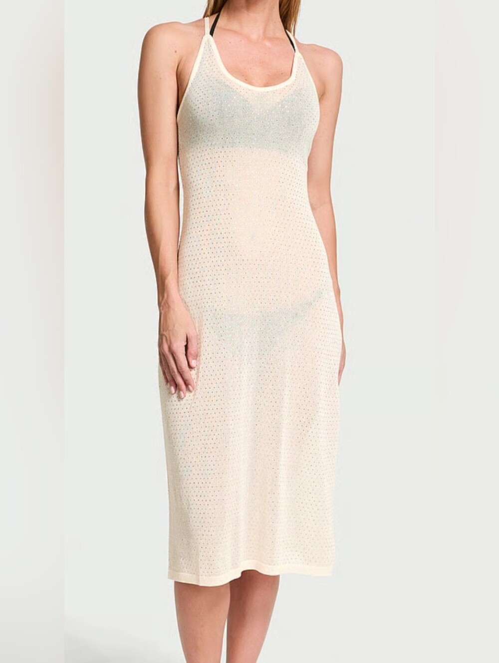 Victoria's Secret Cream Sheer Knit Slip Midi
